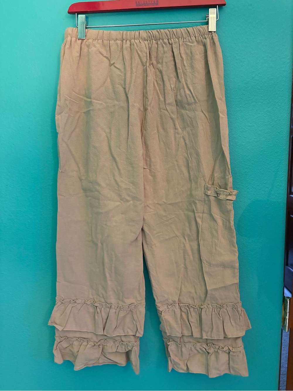 Khaki colored cotton linen ruffled pants NWOT - Picture 5 of 5
